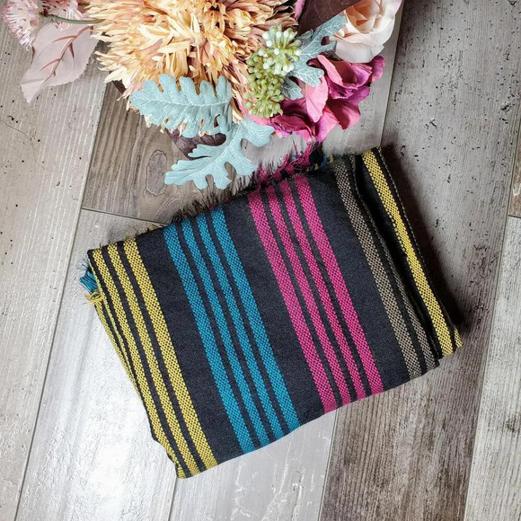 Target Black Multi-Color Fringe Edge Woven Striped Scarf EUC - Picture 13 of 16